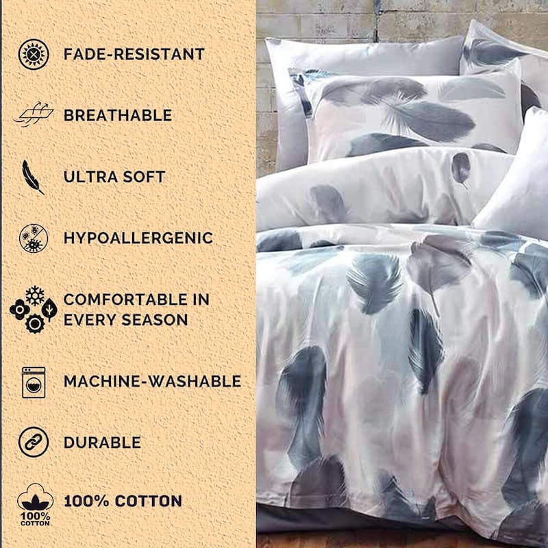STP Goods Grey Feather Cotton Duvet Cover Set of 3