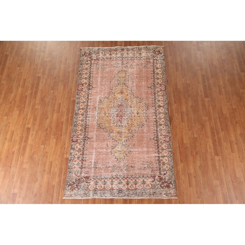 Distressed Sparta Turkish Vintage Rug Hand-Knotted Wool Carpet - 5'0"x 8'11"