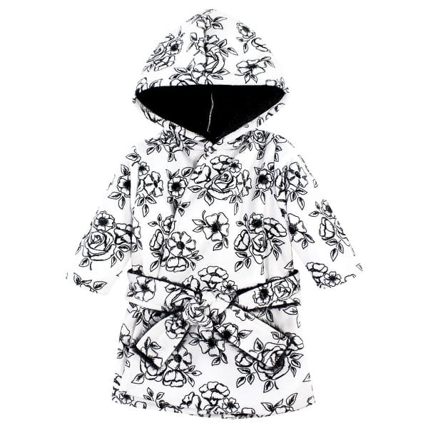 slide 1 of 1, Hudson Baby Infant Girl Mink with Faux Fur Lining Pool and Beach Robe Cover-ups, Black Toile 0-6 Months - Black Toile