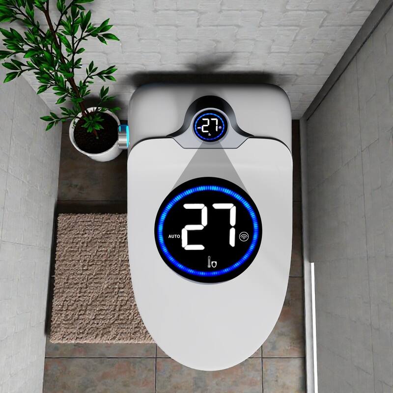 Smart Toilet Bidet Combo with Foot Sensor. Auto Open Close. Heated Seat. Warm Air Dryer. LED Display. Remote