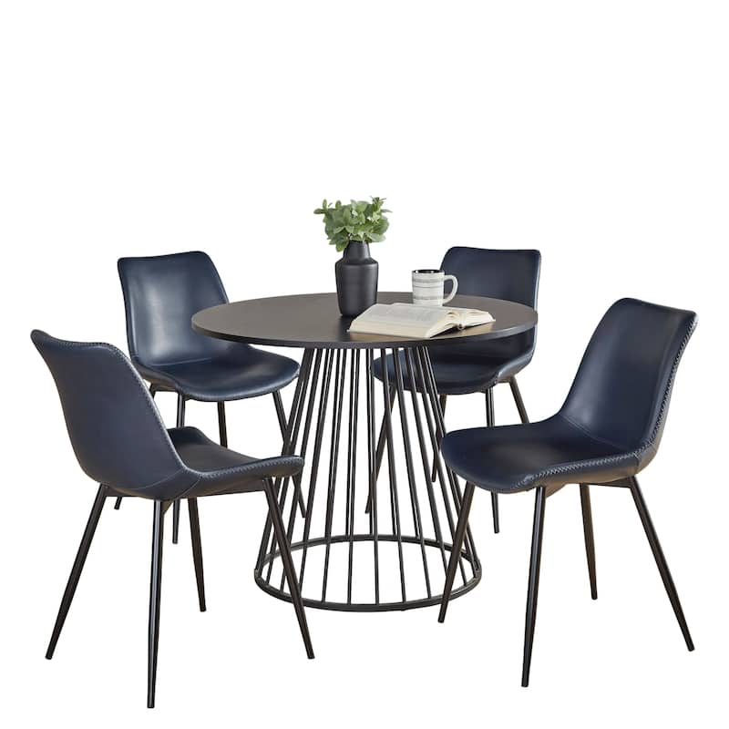 Porch & Den Canary-Kantsjo Black 5-Piece Dining Set - Blue Faux Leather