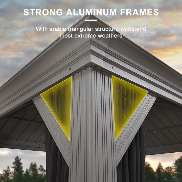 PURPLE LEAF Patio Gazebo for Light Grey Backyard Hardtop Galvanized Steel Frame with Upgrade Curtain