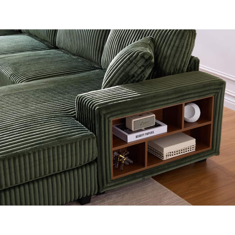 79.5" Corduroy Sectional Sofa Sleeper Sofa, Convertible Double Chaise Lounges Couch