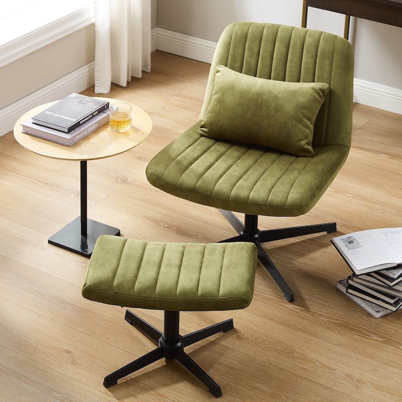 Art Leon Swivel and Adjustable Accent Chair with Ottoman - Fabric - Green