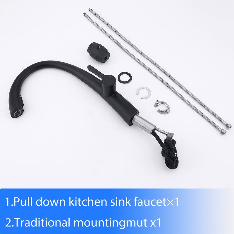 Single Handle Pull Down Sprayer Kitchen Sink Faucet Stainless Steel Modern Commercial Kitchen Basin Faucets Matte Black