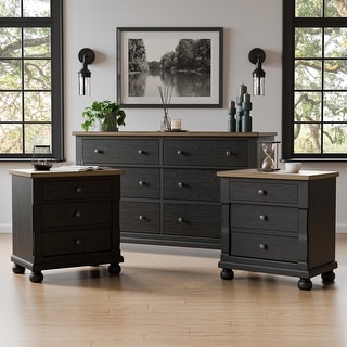 dark grey dresser and nightstand set Furniture of America Lucan II 3-Piece Farmhouse Black 2 Bedroom - Bed Bath & Beyond luxury flower girl dress India online