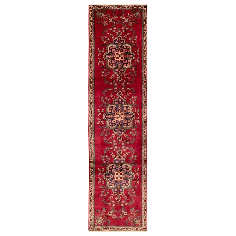 ECARPETGALLERY Hand-knotted Kayseri Vintage Red Wool Rug - 3'1 x 12'8 - Red - 3'1 x 12'8