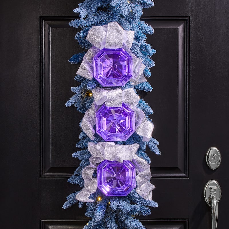 6" Acrylic Square Precious Gem Ornament Set of 3 - Purple