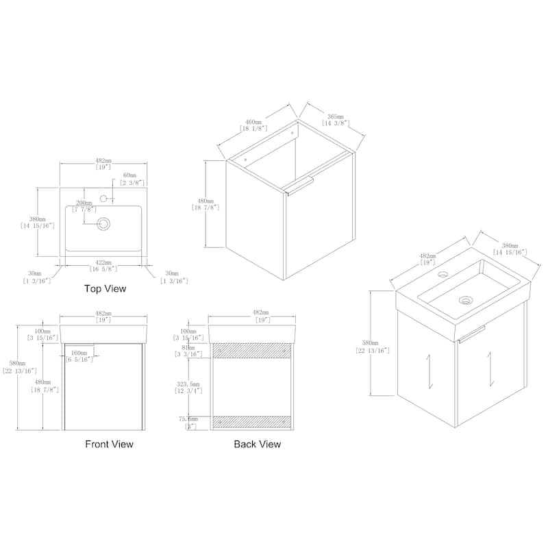 BNK 16/18 Inch Single Sink Bathroom Vanity with Soft Close Door