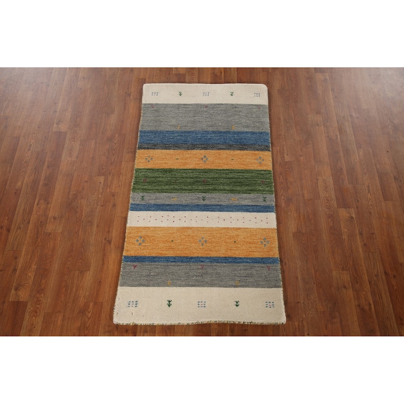 Striped Gabbeh Indian Rug Hand-Knotted Wool Carpet - 2'6"x 4'11"