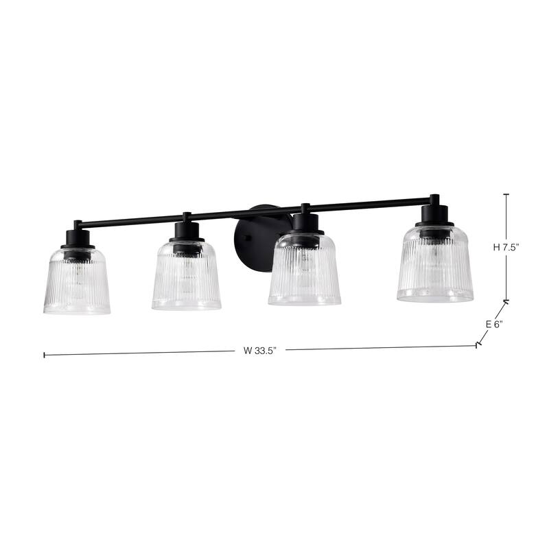 Grayson 4 Light Vanity Matte Black Finish Clear Ribbed Glass - Matte Black