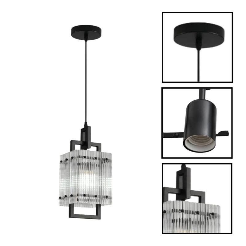 12 Inch light bulbs stripe glass/Black dining light fixtures metal pendant light