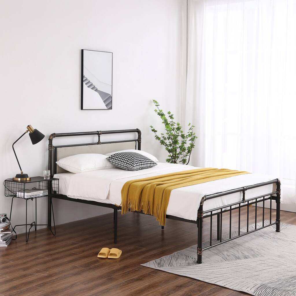 Single-Layer Bed Head and Soft Pull Buckle Bed End Standpipe Water Pipe Bed Black Gold-Painted Iron Bed