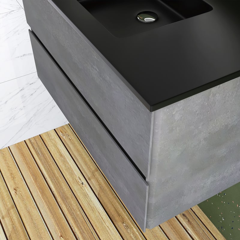 Bathroom Vanity in Cement Grey with Integrated Quartz Sand Top