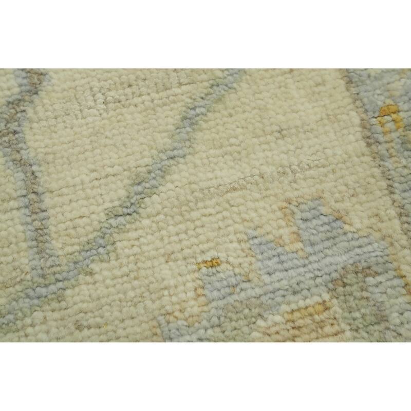 Earth Tone Wool Oushak Vegetable Dye Runner Rug, Floral Geometric Carpet - 13' 4'' X 2' 9''