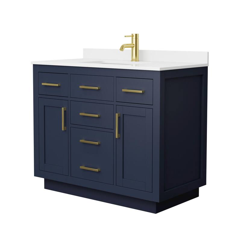 Wyndham Collection WCG262642S-QTZ-UNSMXX Beckett TK 42" Free Standing - Dark Blue / White Quartz Top / Brushed Gold