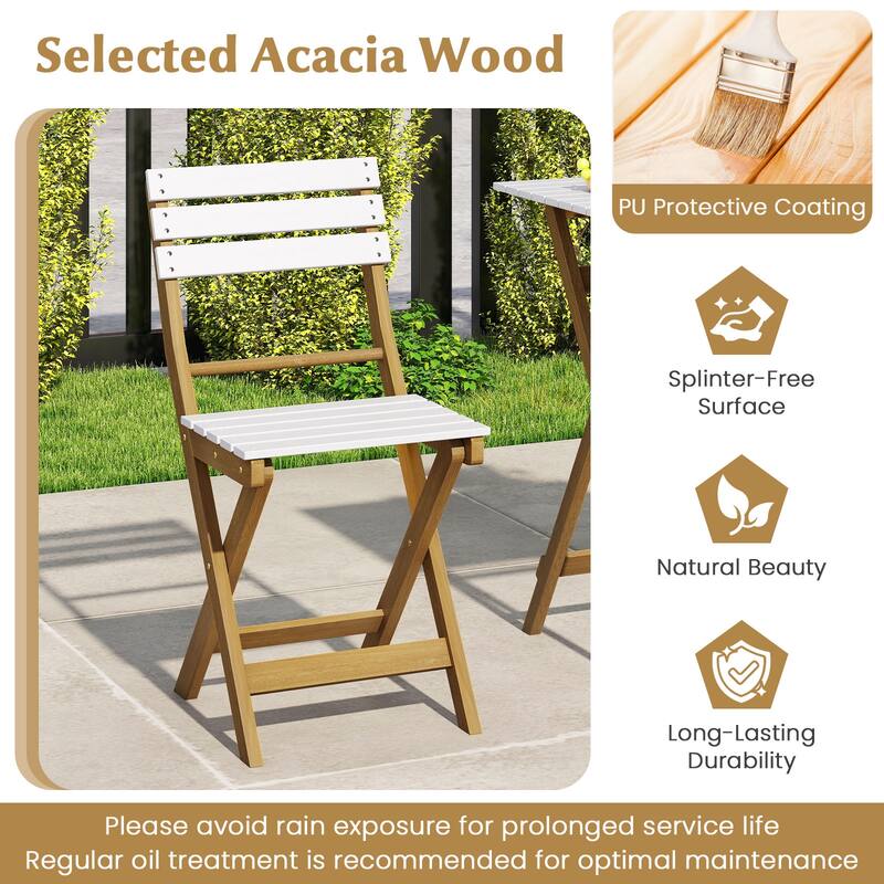 Gymax 3-Piece Folding Patio Bistro Set w/ Slatted Design Small Outdoor