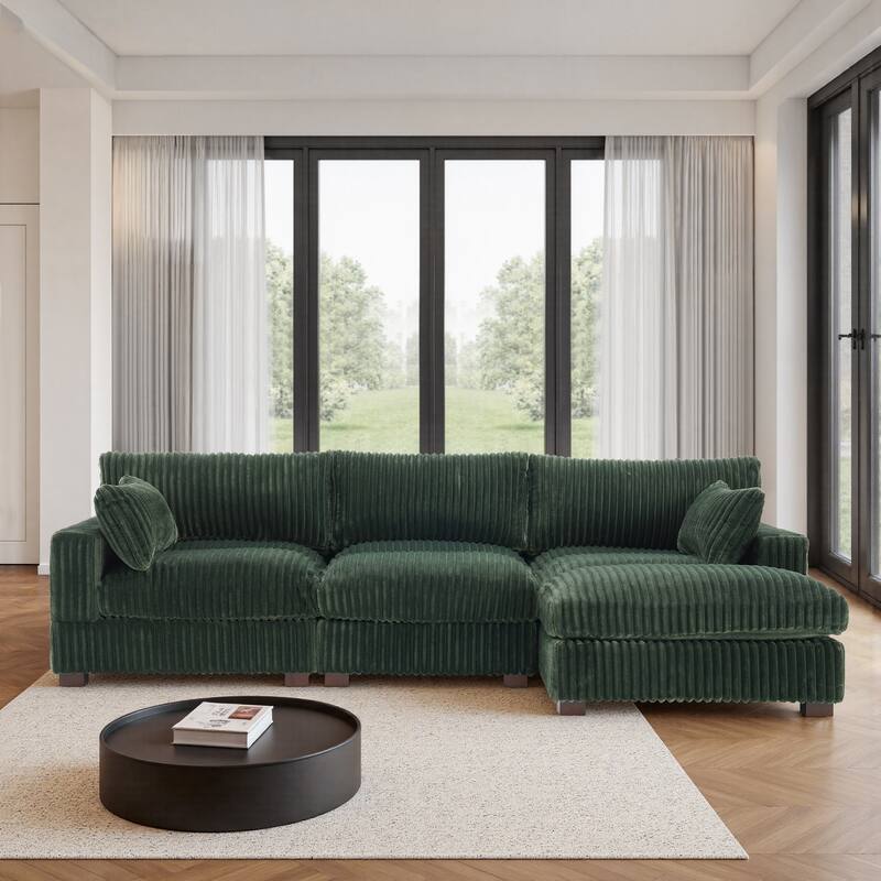 Upholstered Plush Flannel Modular Sectional Sofa with Pillows,Ajustable Headrest