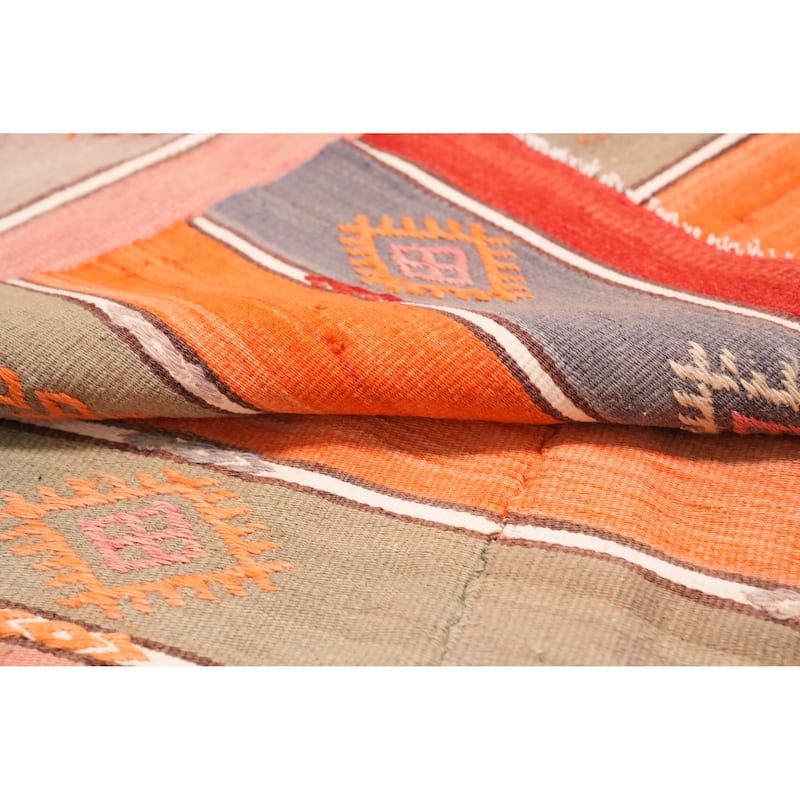 Hand Woven Oriental 100% Wool Carpet Southwestern Tribal Oranges & Rust Kilim Runner Rug - 8' 6'' X 4' 0''