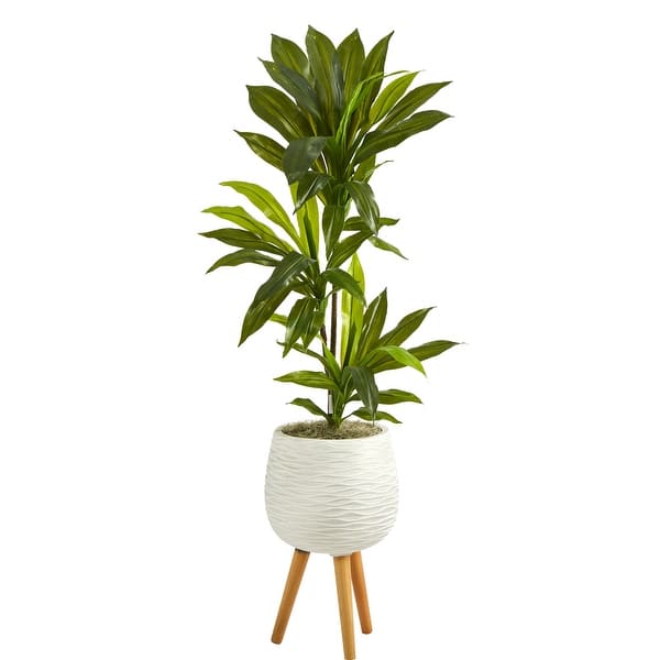 46 Dracaena Artificial Plant In White Planter With Stand Real Touch Overstock 31839383