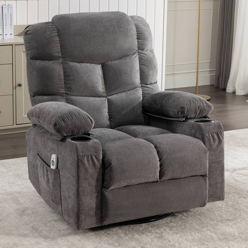 Oversized Manual Massage Rocker Recliner Chair Heat for Adults, Modern Living Room Single Sofa w/Cup Holders & USB Charge Port