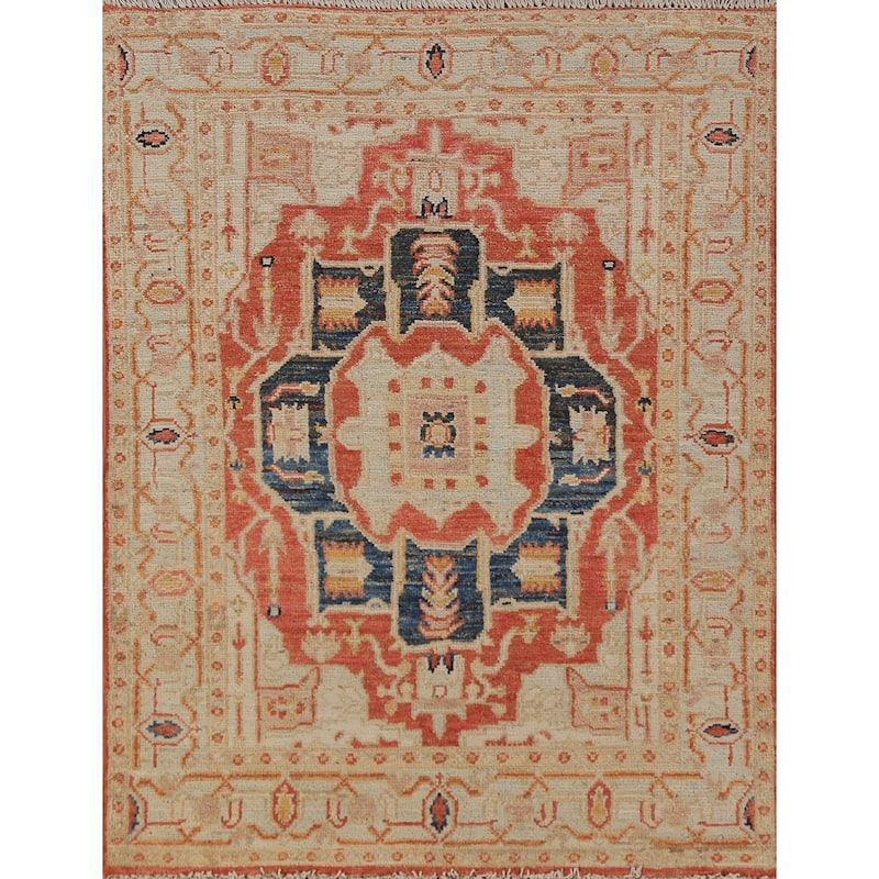 Vegetable Dye Heriz Serapi Oriental Accent Rug Handmade Wool Carpet - 3'1"x 4'1"