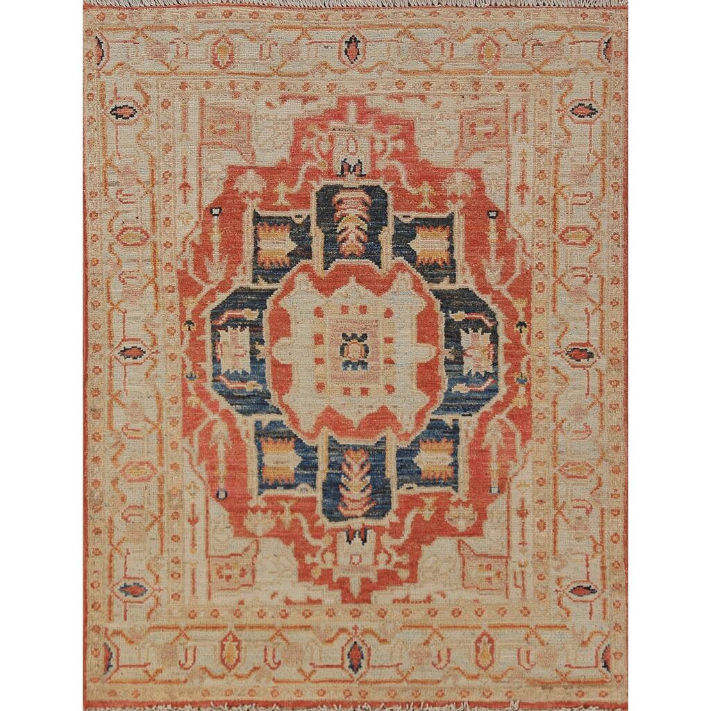 Vegetable Dye Heriz Serapi Oriental Accent Rug Handmade Wool Carpet - 3'1"x 4'1"