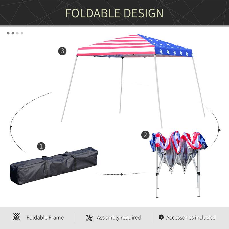 Outsunny 10'x 10' Outdoor Canopy Pop Up Event Tent with Slanted Legs for Events, Weddings, & Parties, American Flag