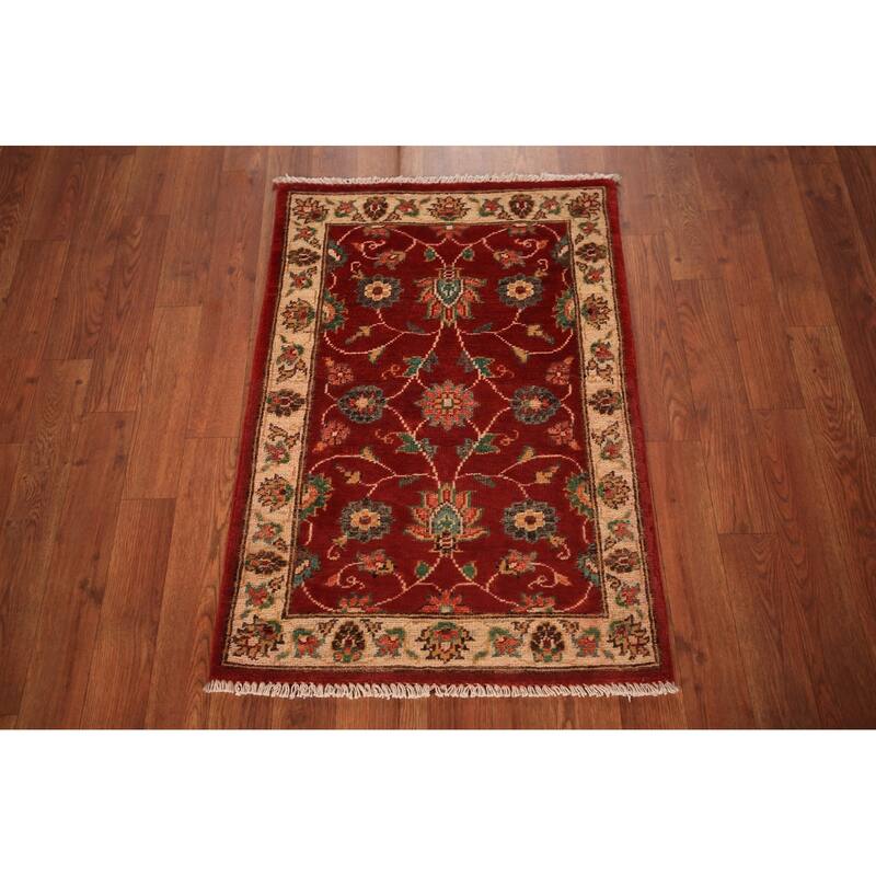 Red Floral Kazak Foyer Rug Hand-Knotted Wool Carpet - 2'0" x 3'0"