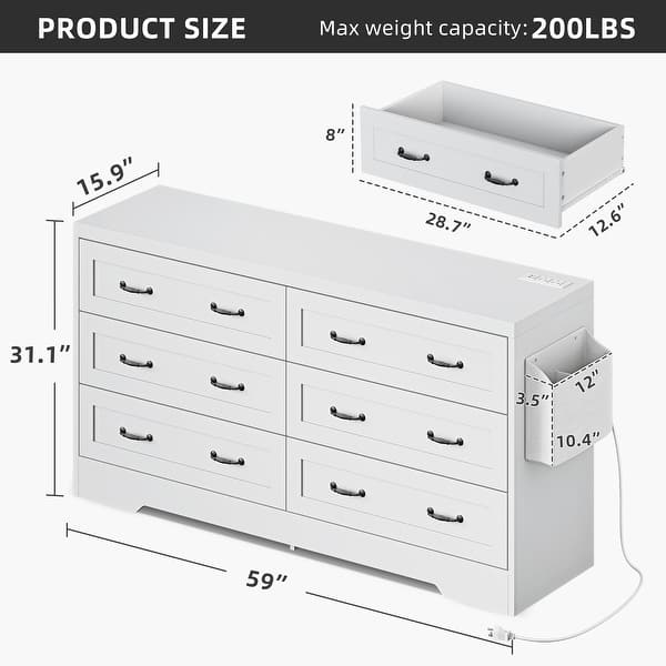 white christmas dresses Wood 6 Drawer Chest Wide Dresser Organizer, White main image 0