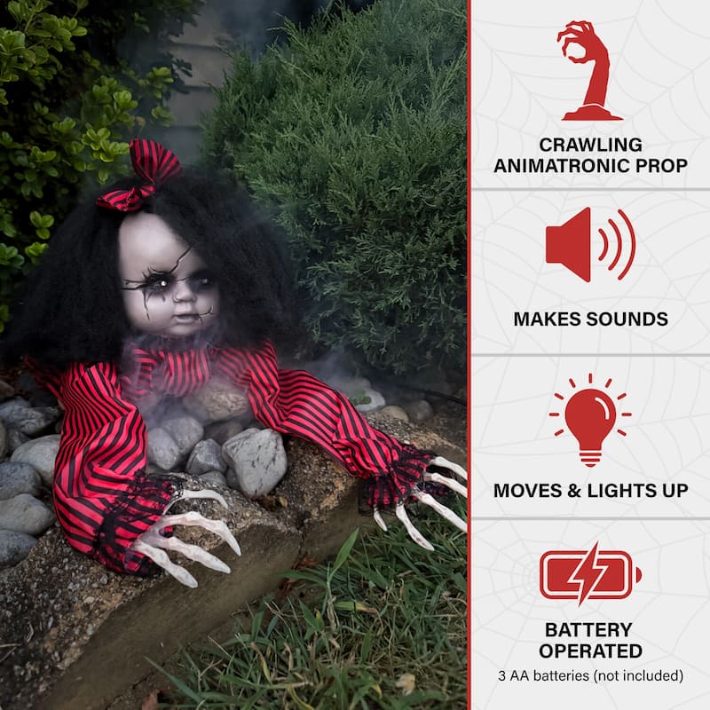 Haunted Hill Farm 44 In. Animatronic Crawling Baby Doll with Light-up Blue Eyes
