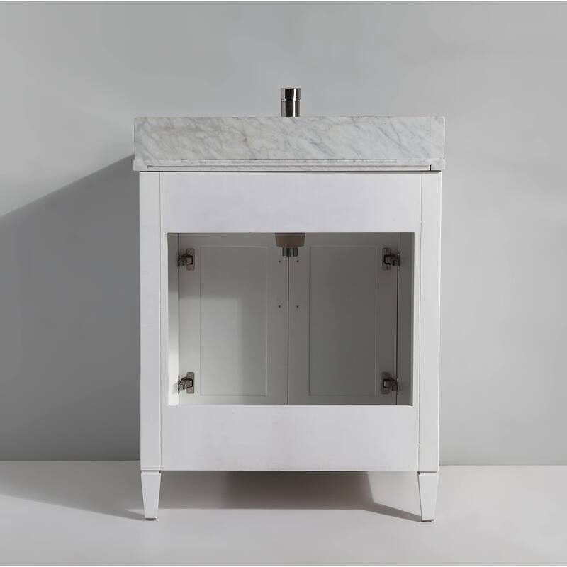 Vanity Art 30-Inch Single Sink Bathroom Vanity Set Carrara Marble Stone Top Soft Closing Doors Undermount Sink with Free Mirror