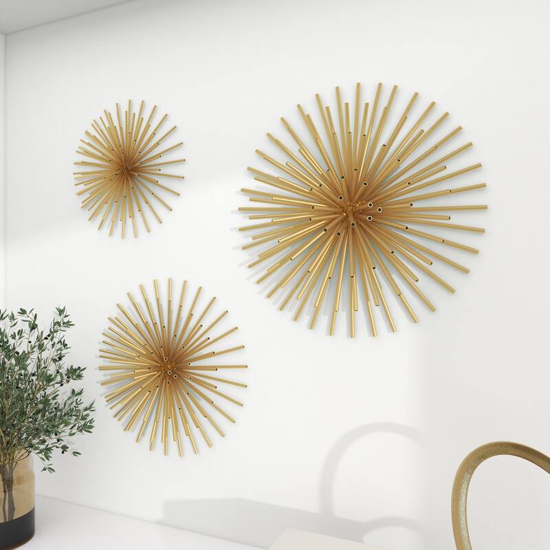 CosmoLiving by Cosmopolitan Metal 3D Starburst Wall Decor (Set of 3) - Silver, Gold, Black, Copper