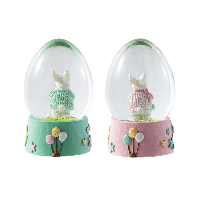 Glitzhome Easter Resin Bunny Couple Waterglobe Spring Gifts Table Decor