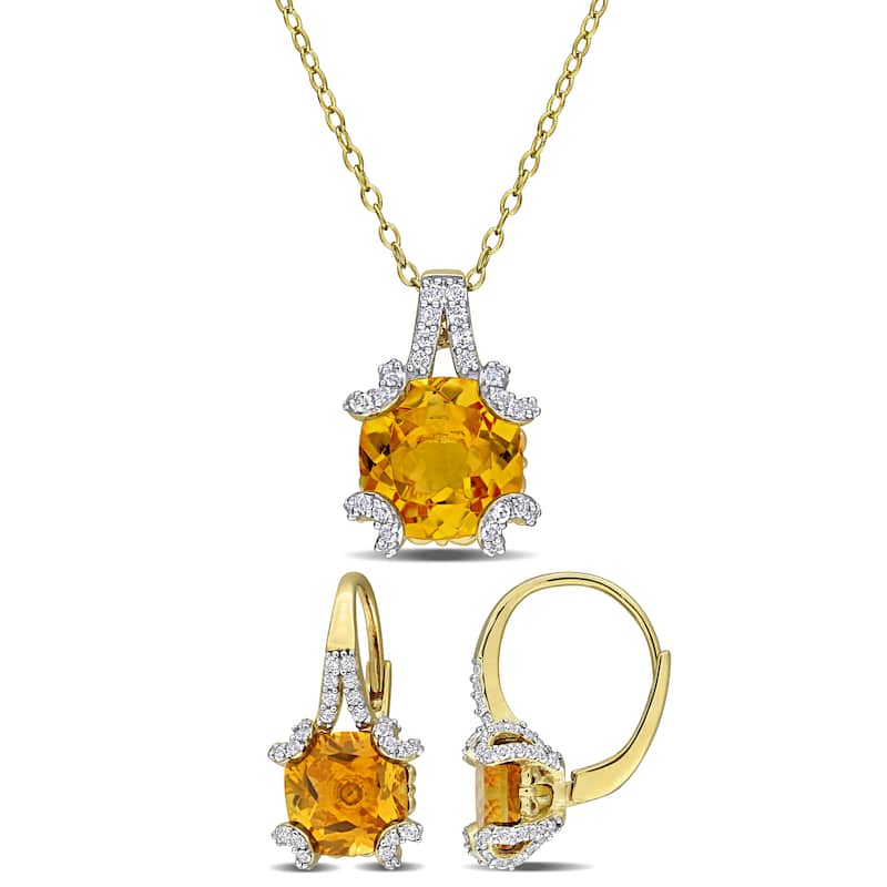 Miadora Sterling Silver Gemstone Necklace and Earrings Set - Orange