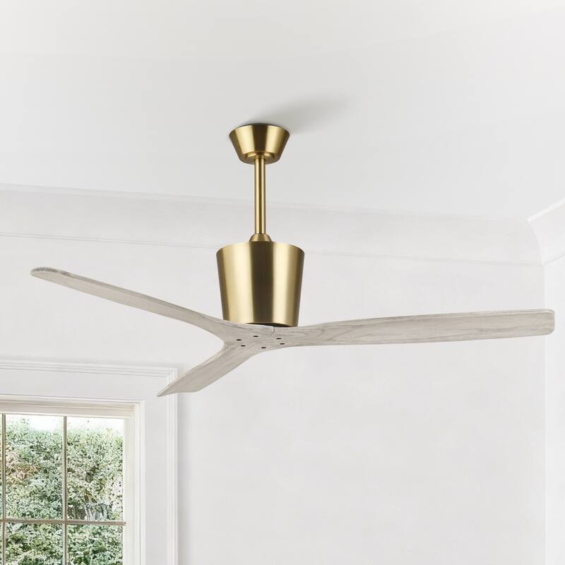 54" Modern Gold/Brushed Nickel Solid Wood 3-Blade Outdoor Ceiling Fan without Light - Gold