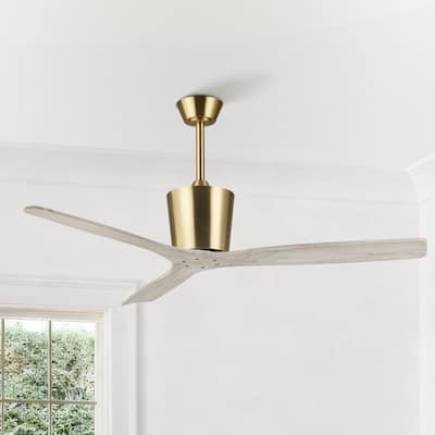 54" Modern Gold/Brushed Nickel Solid Wood 3-Blade Outdoor Ceiling Fan without Light