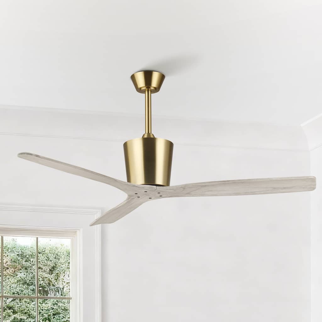 54" Modern Gold/ Brushed Nickel Solid Wood 3-Blade Outdoor Ceiling Fan with Remote