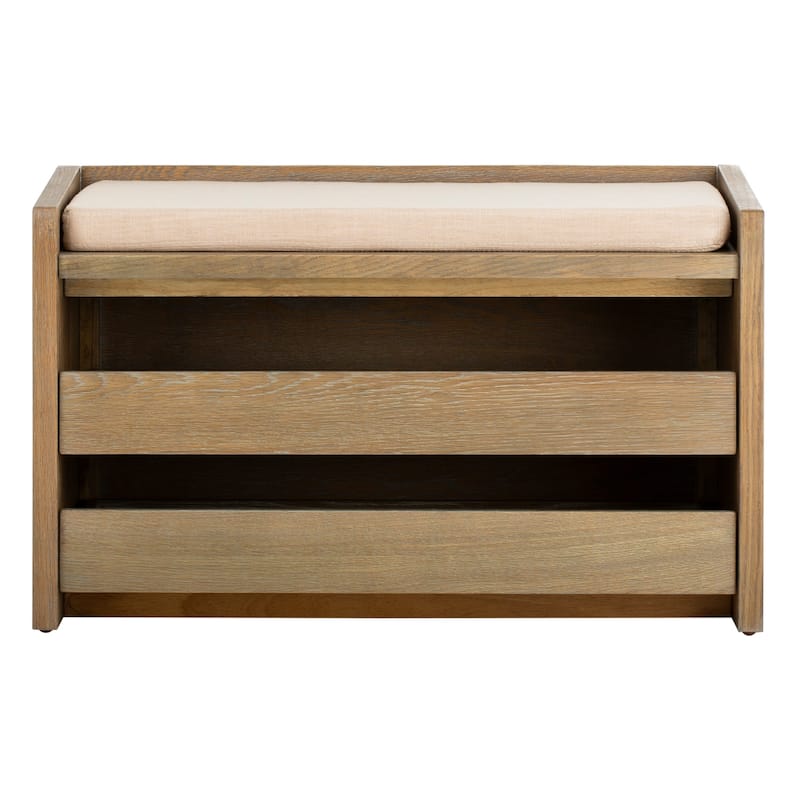 SAFAVIEH Roseanna Shoe Storage Bench Oak / Beige - 34" W x 18" D x 21" H - 34Wx18Dx21H