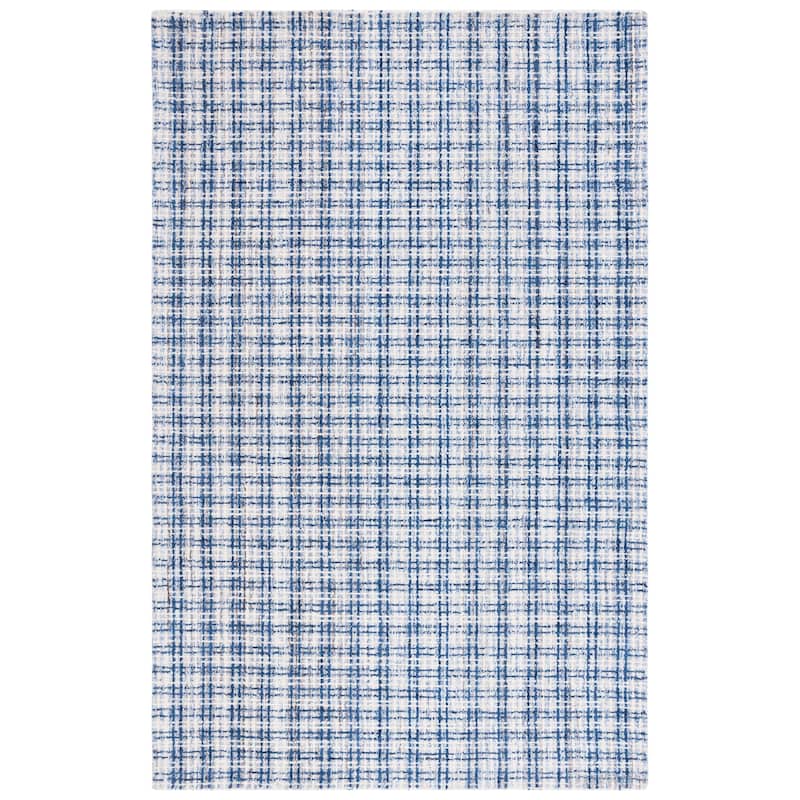SAFAVIEH Handmade Abstract Subina Plaid Wool Rug - 6' Square - Blue/Ivory