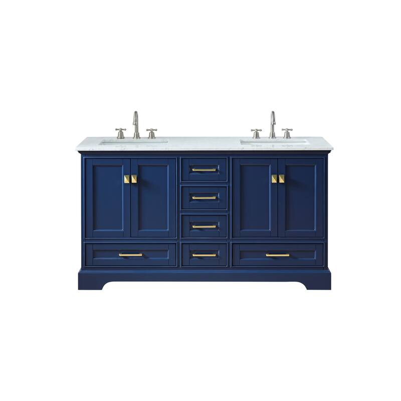 Stufurhome Brittany Dark Blue 60 inch Double Sink Bathroom Vanity - 60*22*34.5in