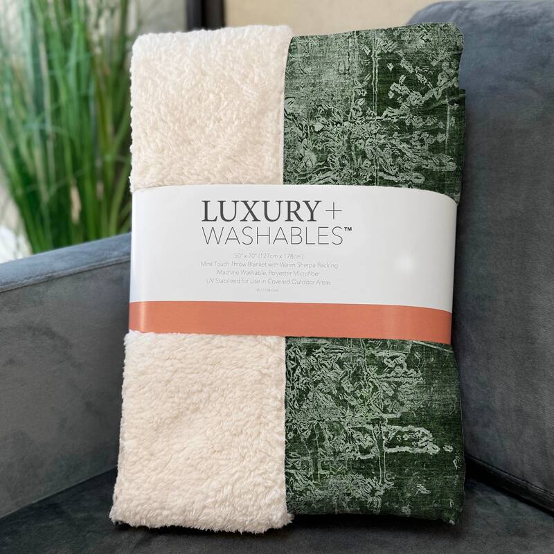 Premium Machine Washable Solid Imprints Sherpa Throw Blanket