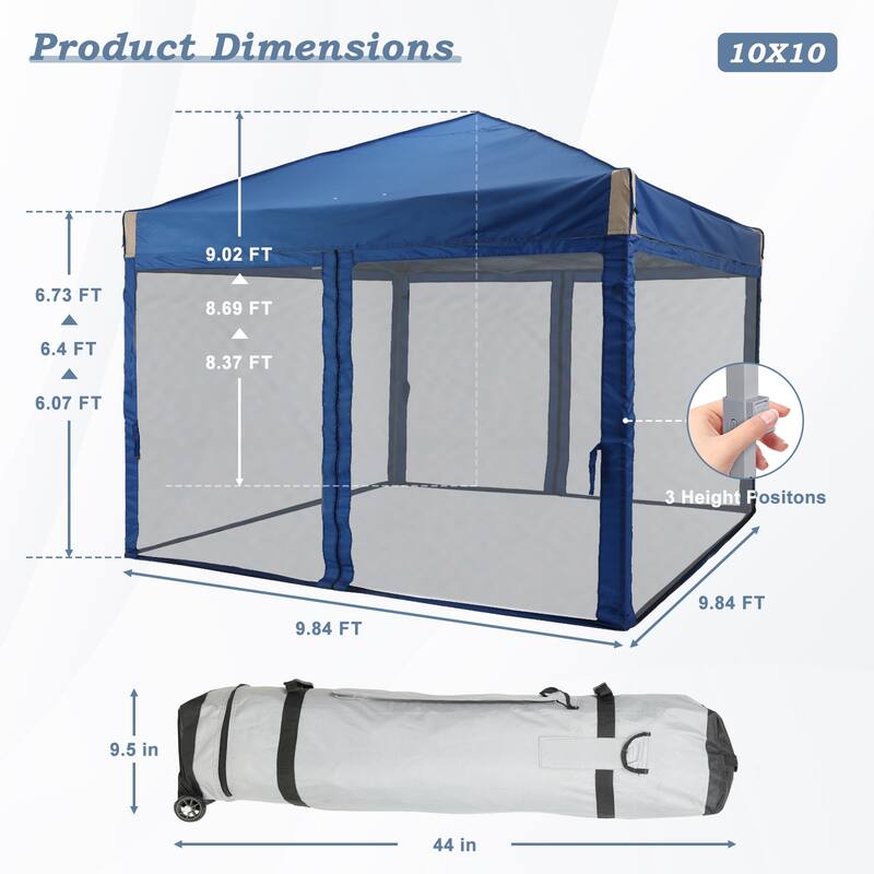 Aoodor 10 x 10 FT Pop Up Canopy Tent Portable Instant Shade Canopy with Netting for Camping, Party and Other Outdoor Events