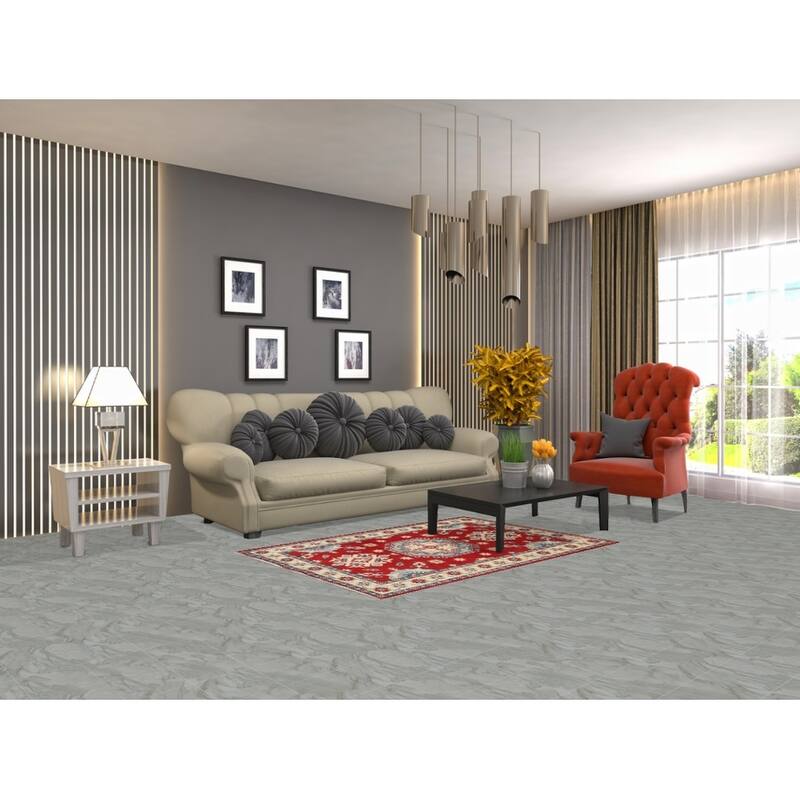 Red Geometric Kazak Rug Hand-Knotted Wool Carpet - 3'5" x 5'0"