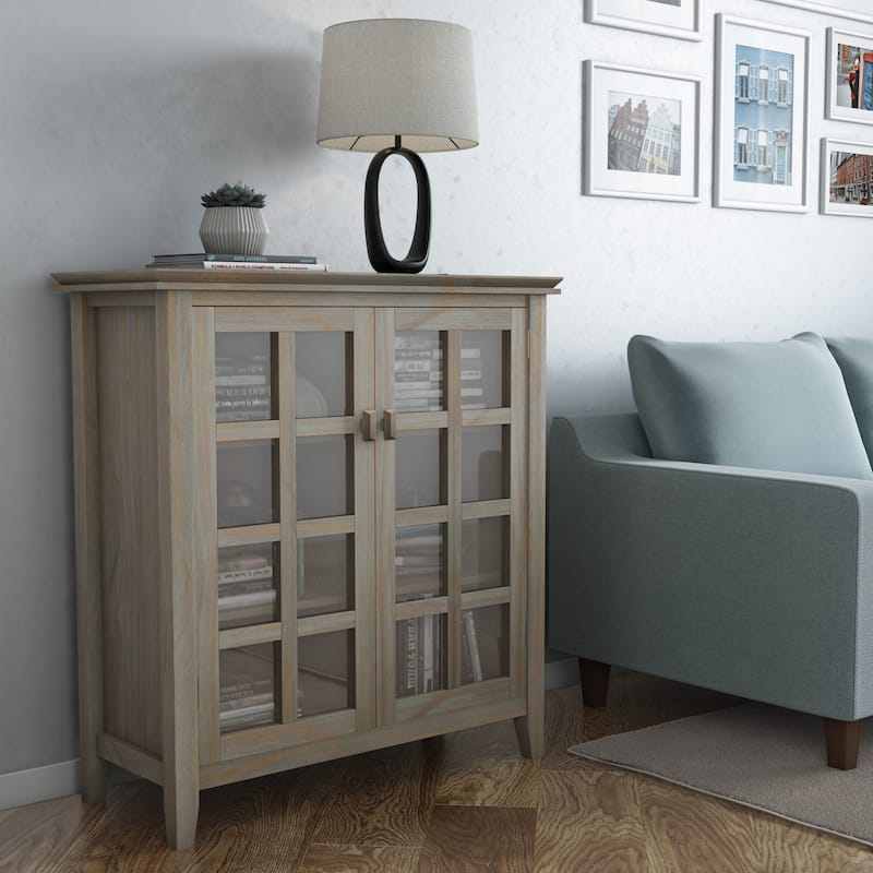 WYNDENHALL Stratford Solid Wood Transitional Medium Storage Cabinet - 38"w x 16.1"d x 40.6" h - Distressed Grey