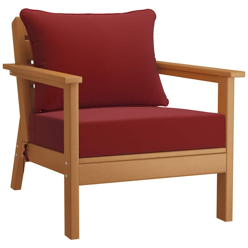 Birchwood All Weather HDPE Outdoor Patio Deep Seating Teak Club Chair With Cushions (1-Piece)