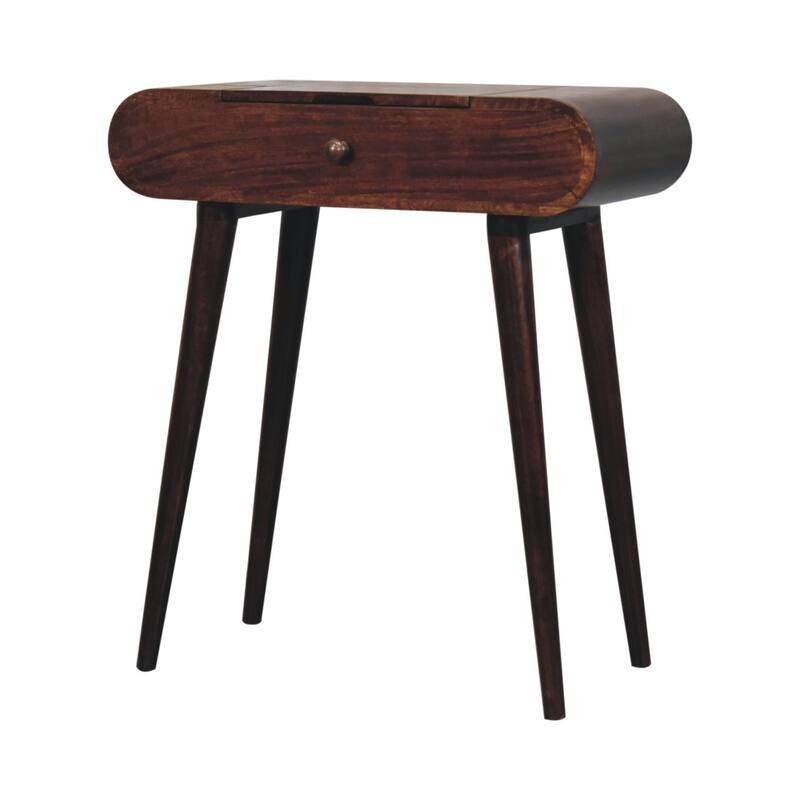 Artisan Furniture Solid Wood Mini California Walnut Dressing Table with Foldable Mirror, Dark brown,1 Drawer
