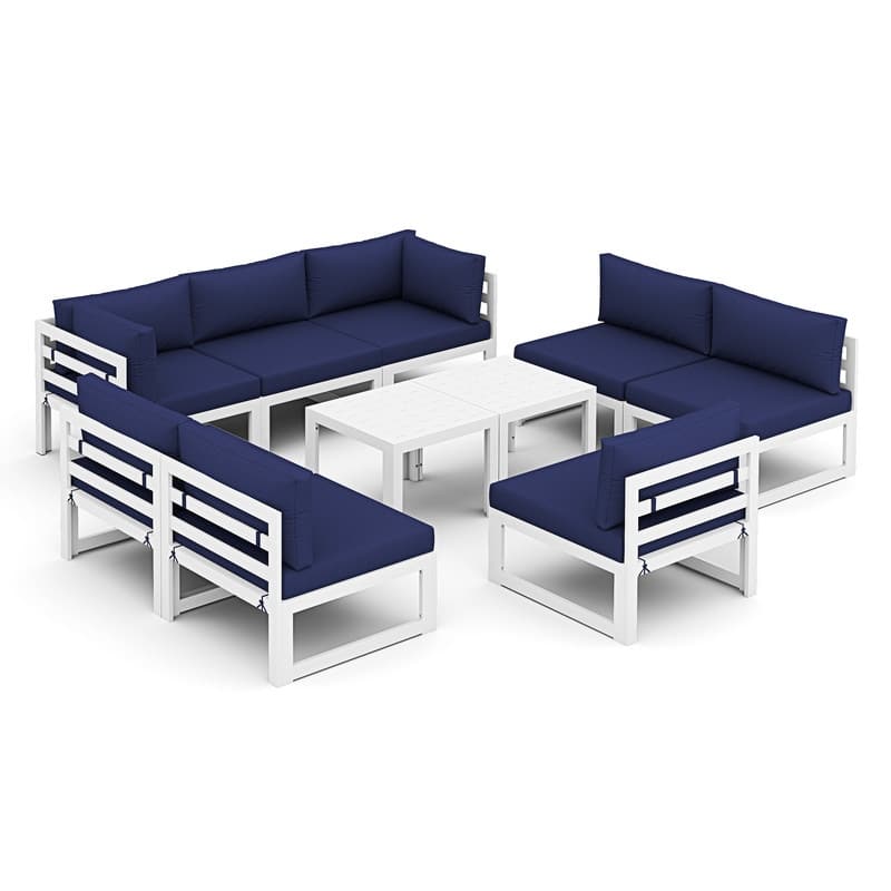 FINCATI Outdoor Furniture Aluminum Patio Set White Aluminum Outdoor Sofa with Thick Cushions and 29 Inch Deep Seat - 10 Pcs-A - Navy Blue