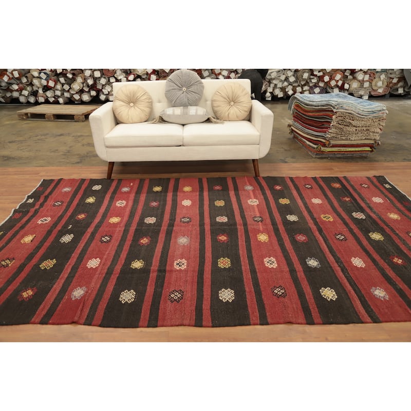 Hand Woven Oriental 100% Wool Carpet Southwestern Tribal Multi-Colored Kilim Area Rug - 10' 5'' X 6' 3''
