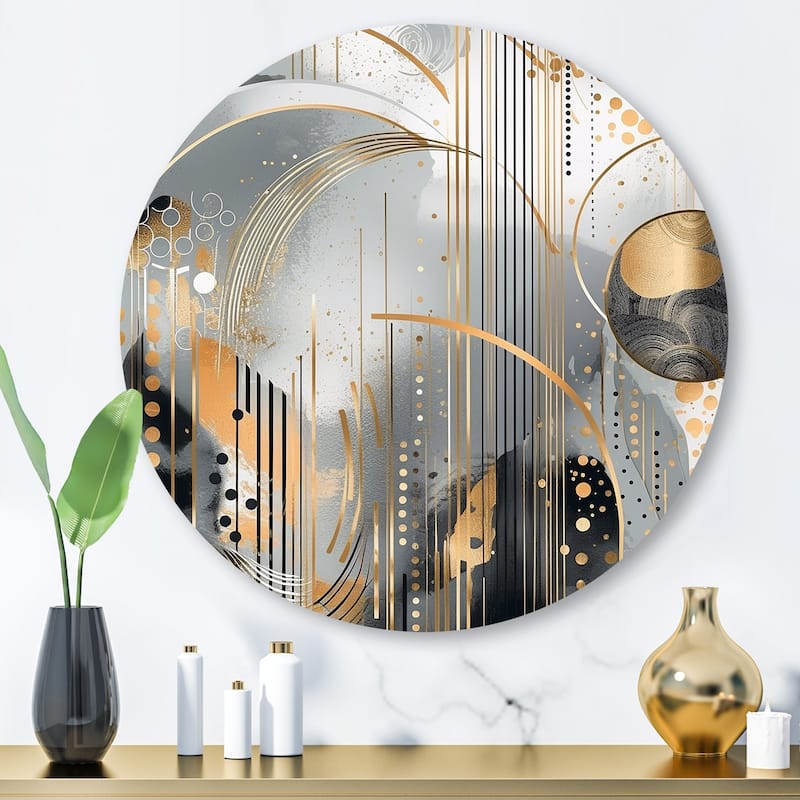 Designart "Shapes And Lines Abstract Marble I" Abstract Marble Metal Round Wall Art